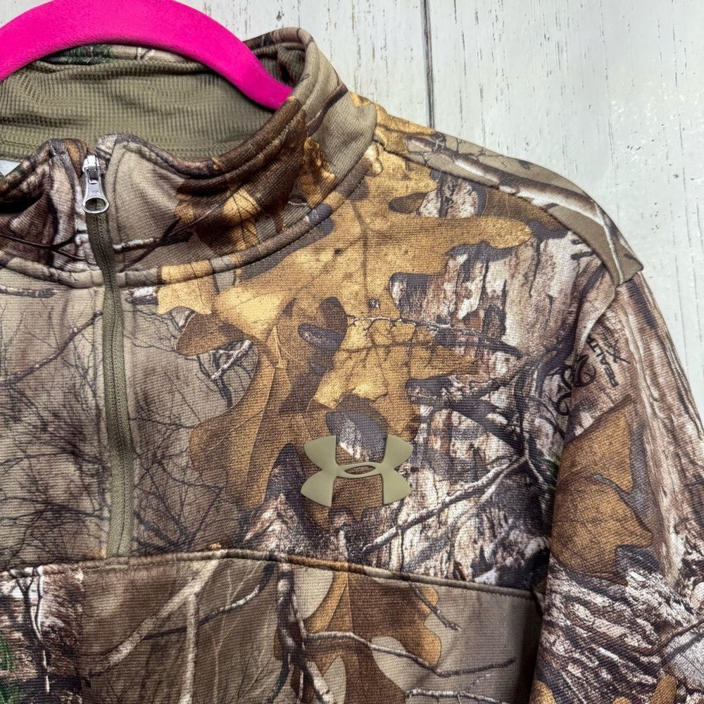 Under Armour Camo Quarter Zip Fleece Pullover Realtree Hunting Jacket L Outdoor - Picture 4 of 16
